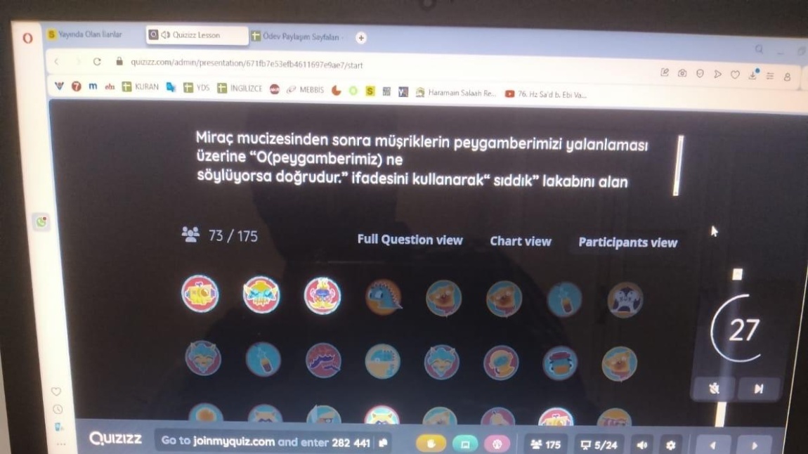 VAKTİ KUŞANMAK GÜLDESTE 1. QUIZIZZ SONUÇLARI